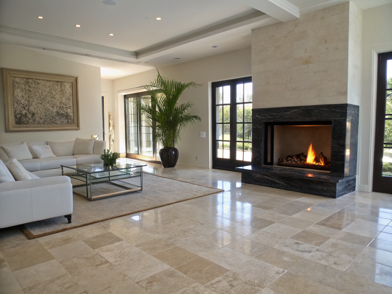 Custom stone fireplace interior design